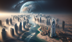 alt_text: Banjir melanda Dubai; langit global tampak terpengaruh perubahan cuaca ekstrem.