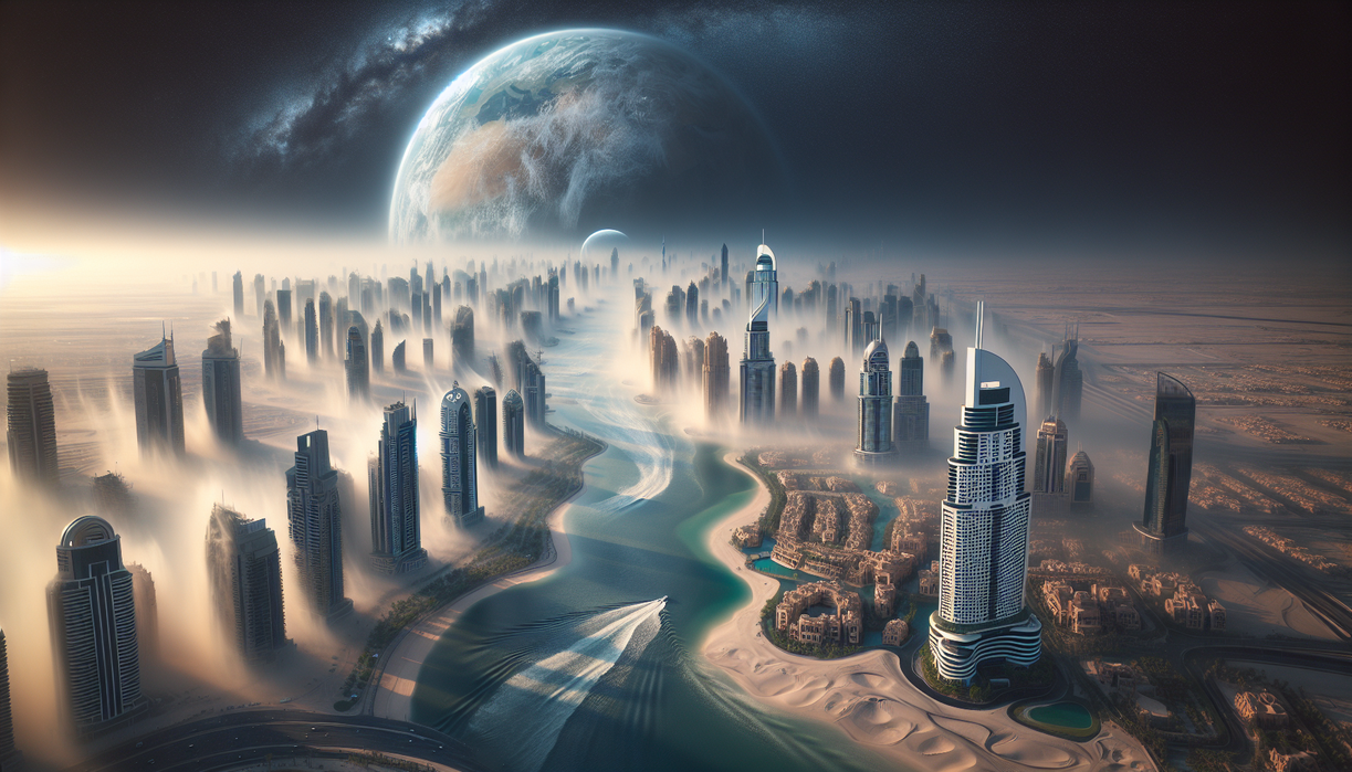 alt_text: Banjir melanda Dubai; langit global tampak terpengaruh perubahan cuaca ekstrem.