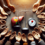 alt_text: Ilustrasi donor hati global dengan elemen cinta dan dilema moral dalam pengorbanan.