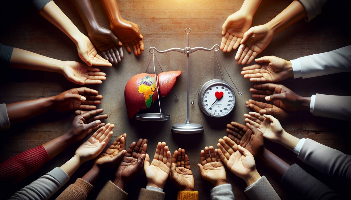 alt_text: Ilustrasi donor hati global dengan elemen cinta dan dilema moral dalam pengorbanan.