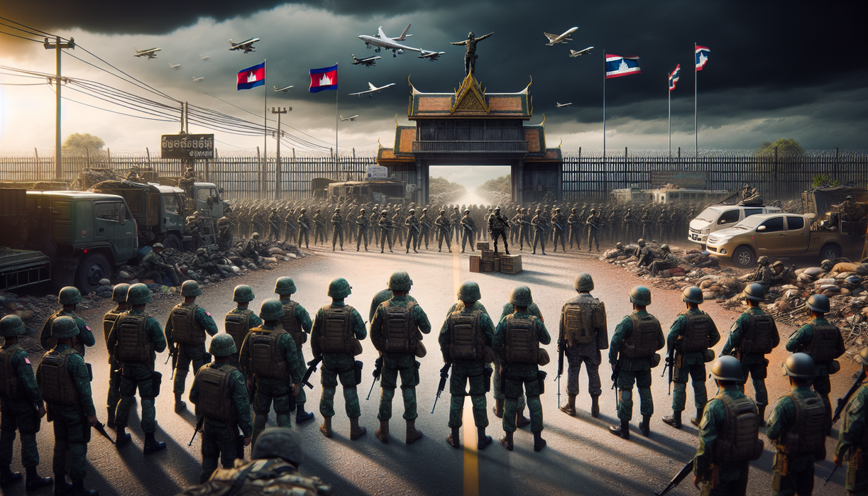 "alt_text": "Krisis perbatasan Kamboja-Thailand, situasi tegang dengan militer berjaga."
