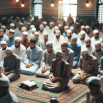 alt_text: Jamaah mendengarkan khutbah Jumat Rajab, momen menyucikan hati dengan pesan Islami.