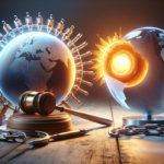 Sure, here's the alt text: "Sanksi AS, ICC, dan perubahan dalam tata hukum global pasca konflik."