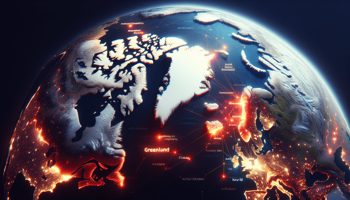 alt_text: Peta Greenland dengan sorotan geopolitik dan skema pembiayaan untuk eksplorasi es.