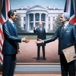 alt_text: "Pertemuan di Inggris bahas kebijakan Trump terkait perdamaian di Gaza."