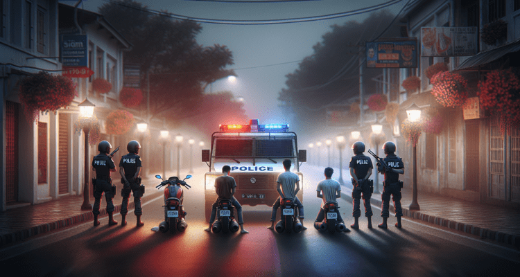 alt_text: Patroli malam menghentikan dan membubarkan aksi balap liar di jalanan sepi.