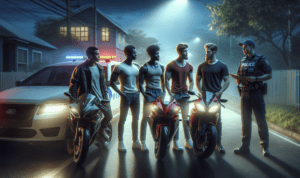 alt_text: Polisi membubarkan balap liar saat patroli dini hari, pelanggar diamankan.