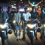 alt_text: Polisi bubarkan balap liar di malam hari, mengamankan lokasi dan pelaku.