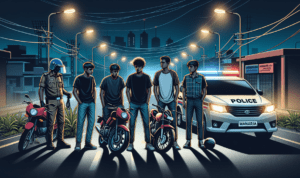 alt_text: Polisi membongkar jaringan balap liar saat patroli dini hari, beberapa motor disita.