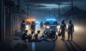 alt_text: Patroli malam menggagalkan jebakan untuk balap liar di jalanan sepi.