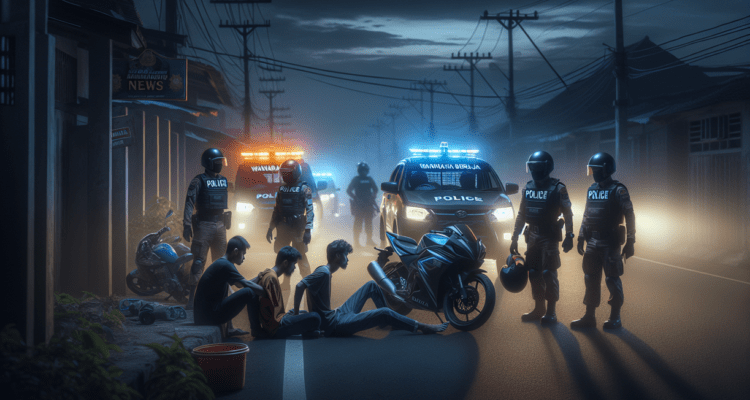 alt_text: Patroli malam menggagalkan jebakan untuk balap liar di jalanan sepi.