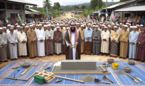 alt_text: Acara Peletakan Batu Pertama Gedung Dakwah Tarogong dengan para tamu undangan hadir.