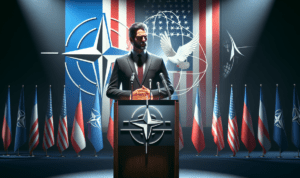 "Trump berdiri di depan peta Greenland, simbol uji tata kelola global baru."