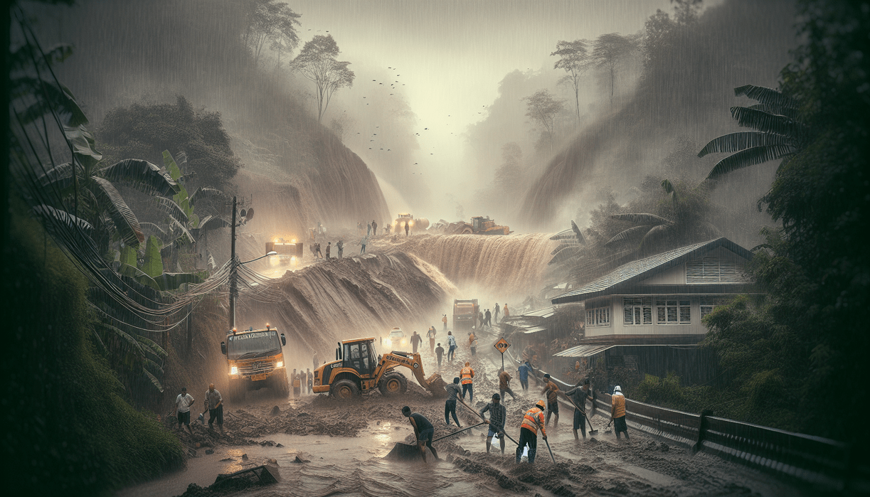 alt_text: Longsor di Sukaresmi tutup jalan, warga bersatu bantu evakuasi dan buka akses darurat.