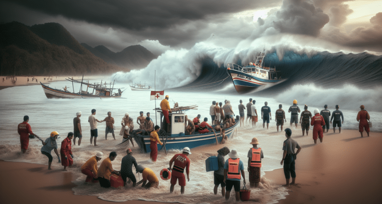 "alt_text": "Perahu terbalik di Karang Papak, tim SAR evakuasi korban dalam tragedi liburan."