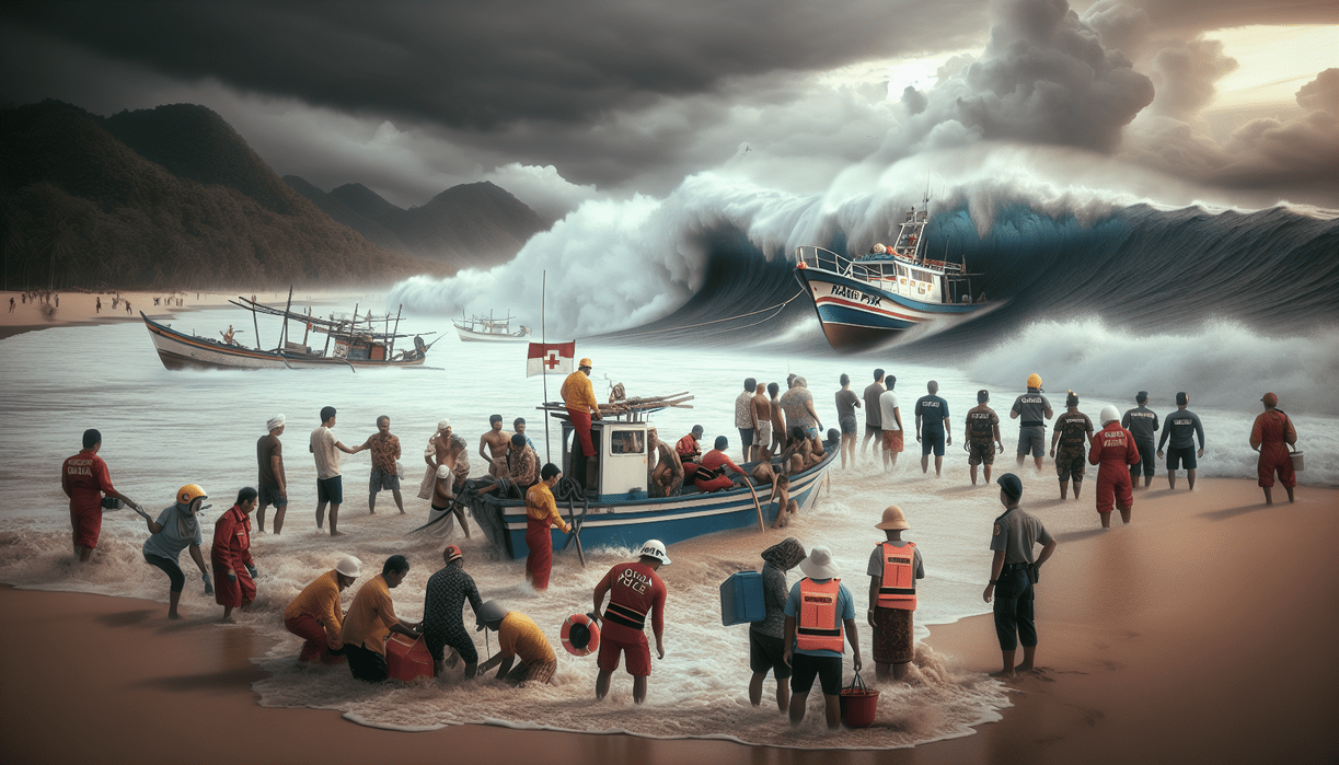 "alt_text": "Perahu terbalik di Karang Papak, tim SAR evakuasi korban dalam tragedi liburan."