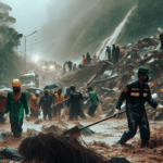 alt_text: Longsor di Sukaresmi menghalangi jalan, warga bersatu gotong royong untuk membersihkan.