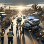 Alt_text: Mobil menabrak pagar saat menghindari pejalan kaki di Bayongbong.