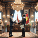 alt_text: Logo kerjasama RI-Vietnam, simbol dua negara dengan nuansa persahabatan dan kemitraan.