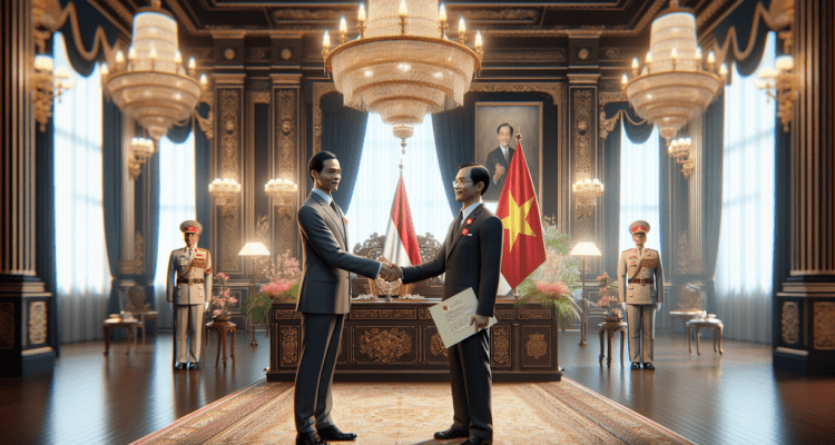 alt_text: Logo kerjasama RI-Vietnam, simbol dua negara dengan nuansa persahabatan dan kemitraan.