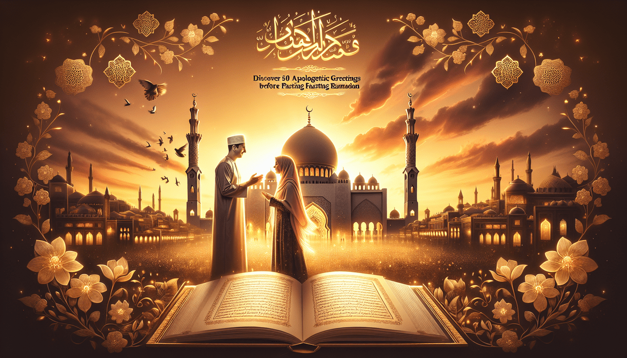 alt_text: "Ucapan maaf Islami menyambut Ramadan dengan kaligrafi dan elemen bulan sabit."