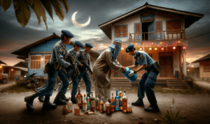 "alt_text": "Polisi menyita miras di Polsek Pasirwangi menjelang Ramadan."