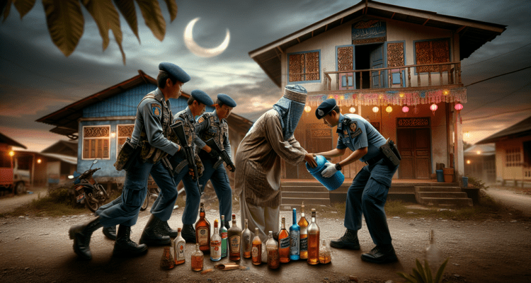 "alt_text": "Polisi menyita miras di Polsek Pasirwangi menjelang Ramadan."