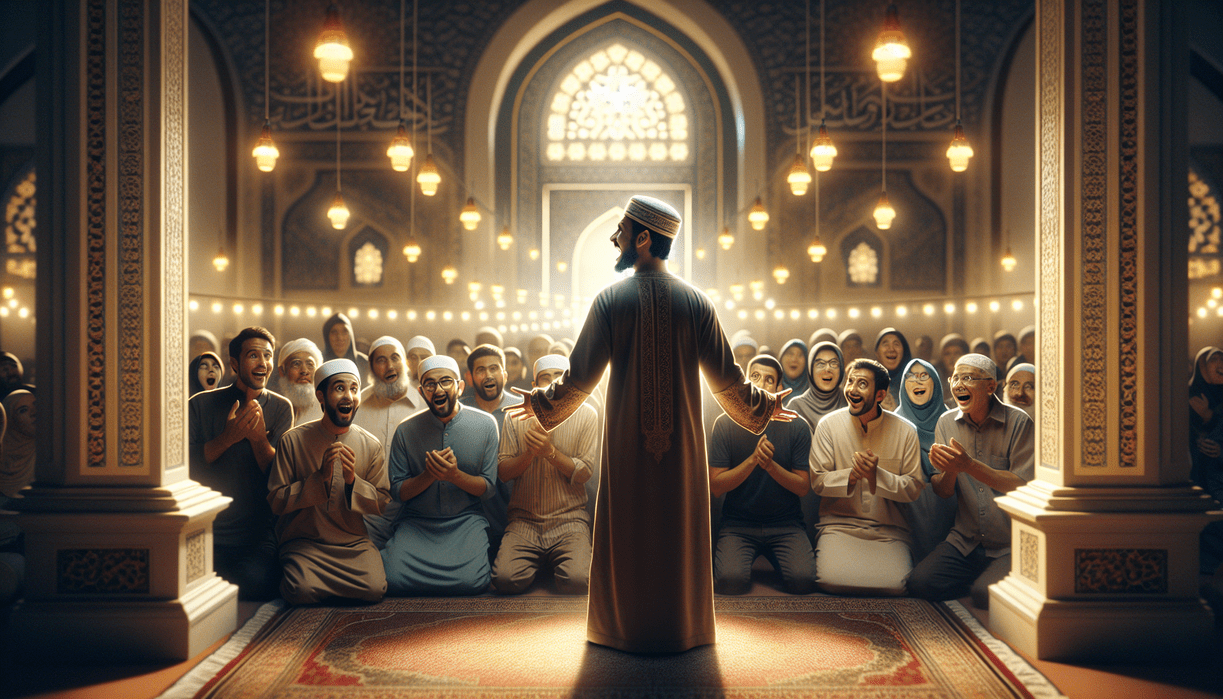 alt_text: Malam Islami di Masjid Salim Kamil, suasana haru dengan jamaah berdoa bersama.