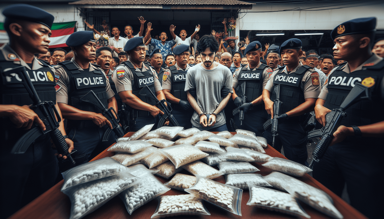 "alt_text": "Operasi penggerebekan jaringan obat keras ilegal di Garut dengan barang bukti disita."