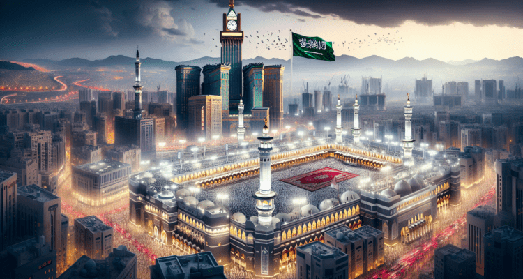 alt_text: Jamaah berkumpul di Makkah saat Ramadhan, menerima 2,3 juta layanan.