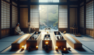 alt_text: Sesi meditasi unik dalam peti mati, tren spa terbaru untuk relaksasi ekstrem.