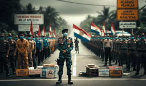 alt_text: Garut Siaga: Latihan evakuasi bencana, warga bersiap dan truk bantuan tiba di lokasi.