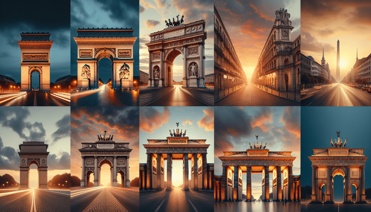 alt_text: Gerbang megah dengan desain modern di pusat kota AS, melambangkan kemenangan dan harapan.