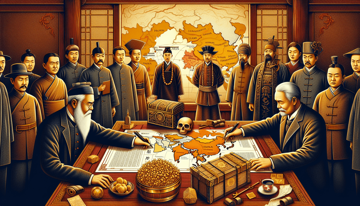 alt_text: Penandatanganan Perjanjian Shimonoseki 1895 antara Jepang dan Tiongkok diakhiri dengan damai.