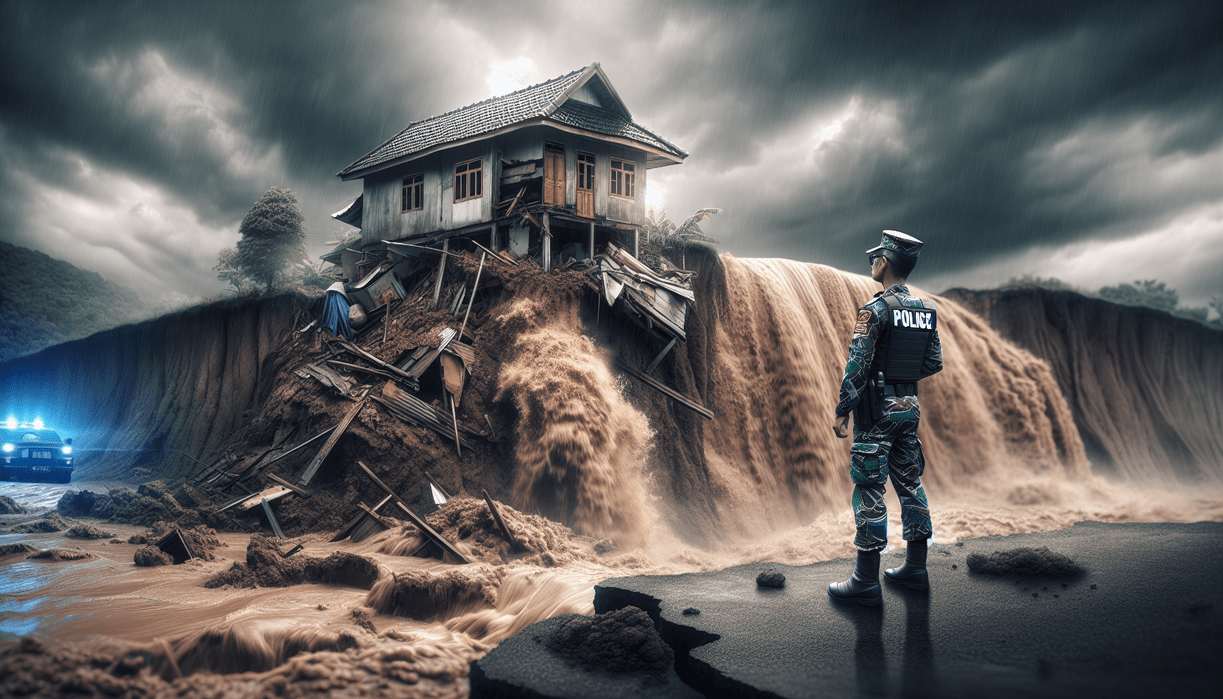 alt_text: Hujan deras memicu longsor di Karangtengah; tebing runtuh peringatkan bahaya alam.