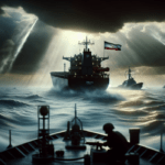 alt_text: Kapal angkatan laut dekatkan diri, menciptakan ketegangan AS-Iran di perairan internasional.