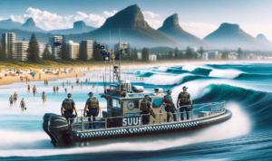 alt_text: Patroli Pantai Selatan Garut siap siaga menjaga keamanan dan bersahabat dengan pengunjung.