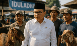 alt_text: Bupati Garut menginspeksi penyembelihan kurban sehat di Pasar Bayongbong.