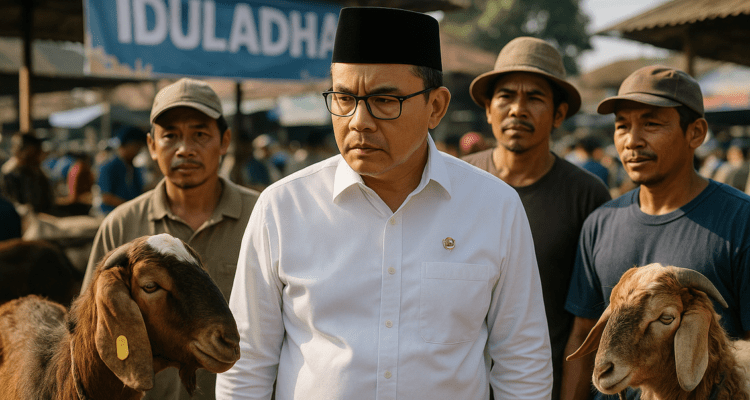 alt_text: Bupati Garut menginspeksi penyembelihan kurban sehat di Pasar Bayongbong.