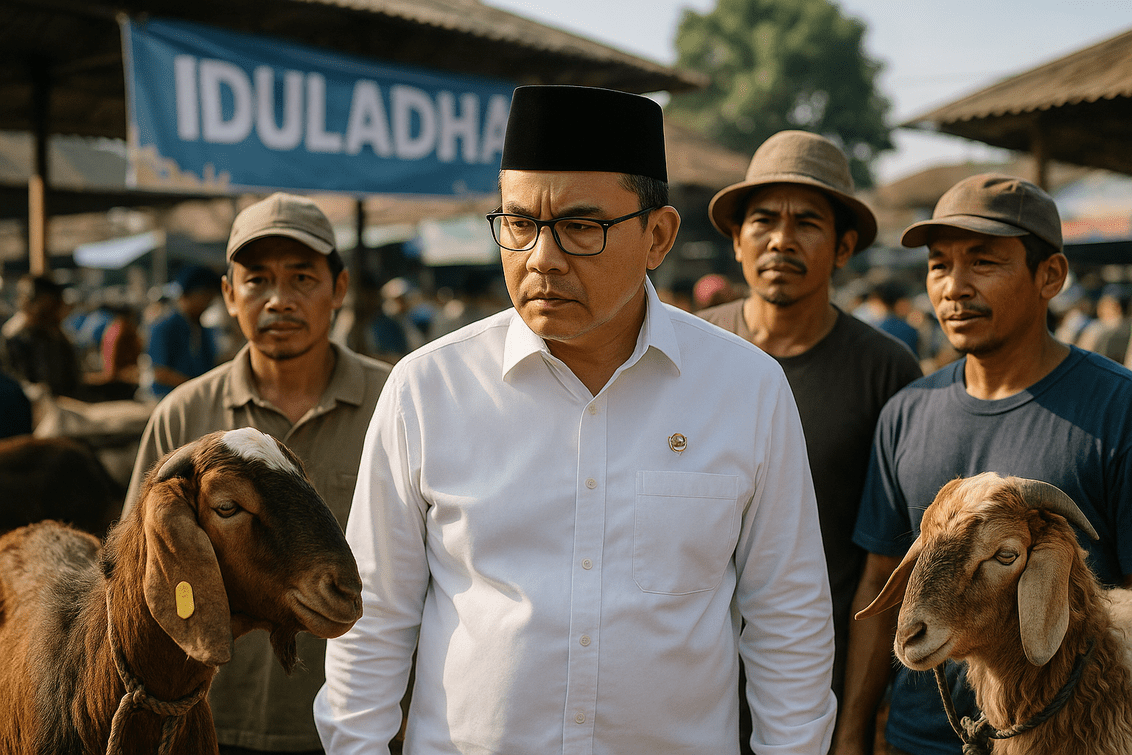 alt_text: Bupati Garut menginspeksi penyembelihan kurban sehat di Pasar Bayongbong.