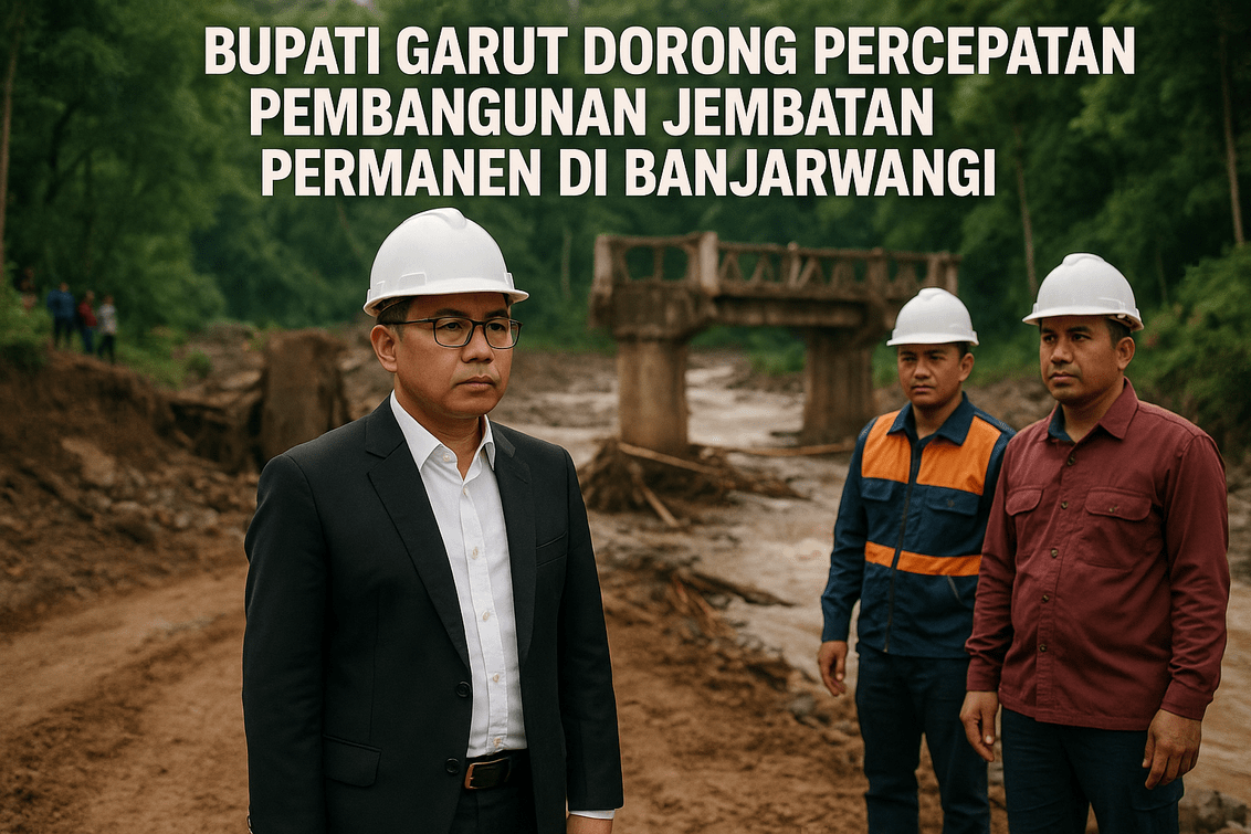 alt_text: Bupati Garut memantau proyek percepatan pembangunan Jembatan Banjarwangi.