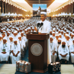 alt_text: Bupati Garut khusyuk memberi pesan haji dalam acara resmi.