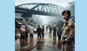 alt_text: Bupati Garut meninjau Lonceng Darurat di Jembatan Banjarwangi yang baru diresmikan.