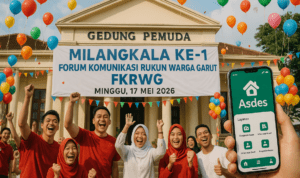alt_text: Poster acara FKRWG di Garut tentang peningkatan pelayanan desa melalui lompatan digital.