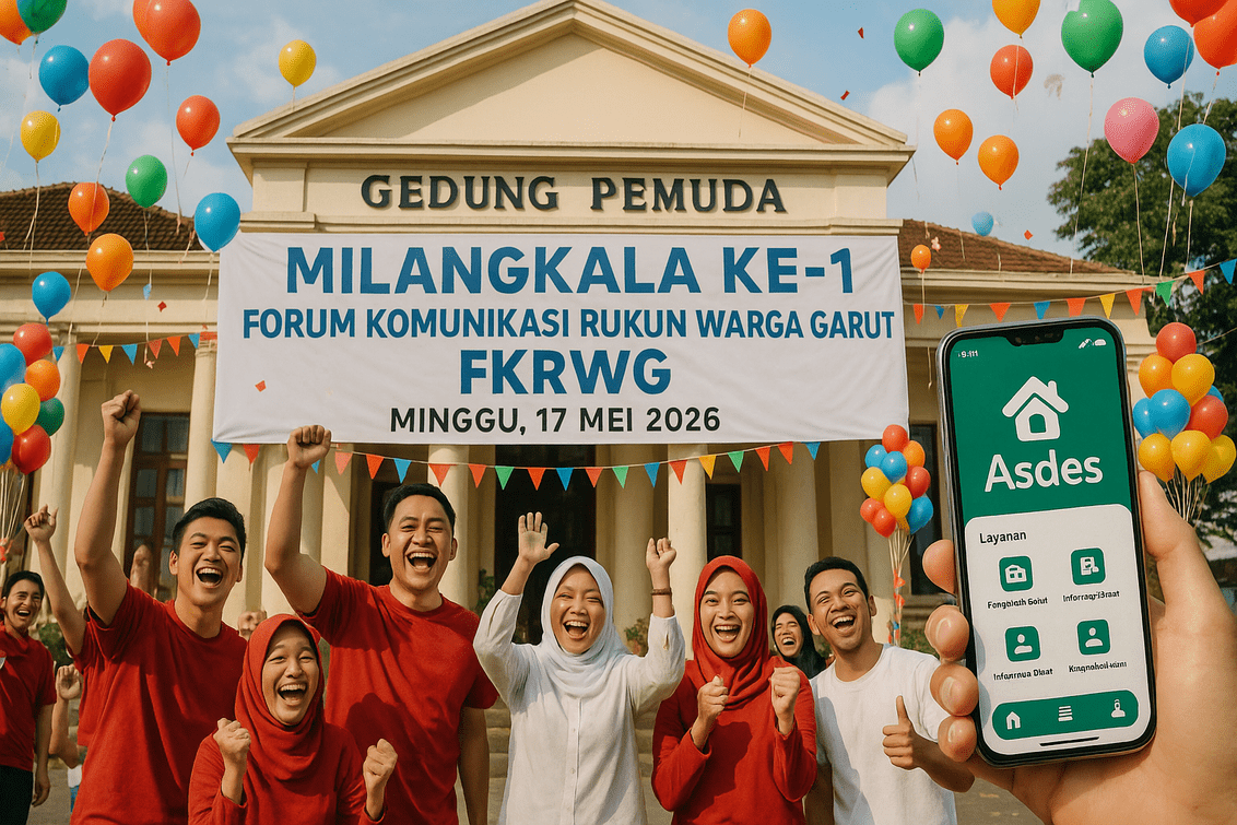 alt_text: Poster acara FKRWG di Garut tentang peningkatan pelayanan desa melalui lompatan digital.