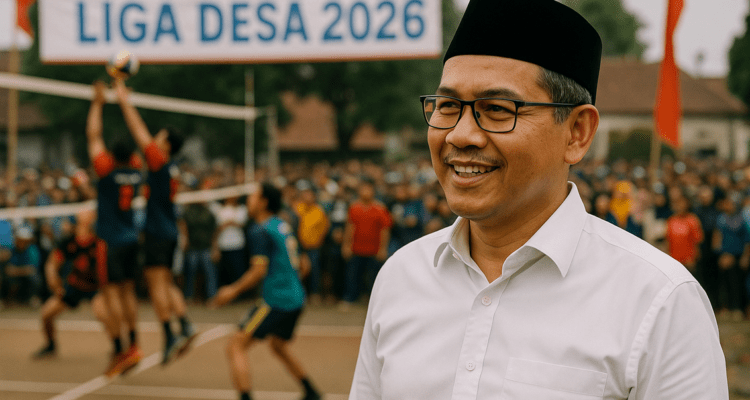 alt_text: Pertandingan voli meriah di Liga Desa 2026, Garut; semangat kebersamaan dan harapan terpancar.