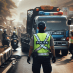 alt_text: Jalan macet di Kadungora akibat satu truk mengalami patah as, mengganggu arus lalu lintas.