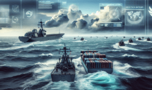 alt_text: Kapal perang AS melintas di Selat Hormuz, menegangkan hubungan dengan Iran.