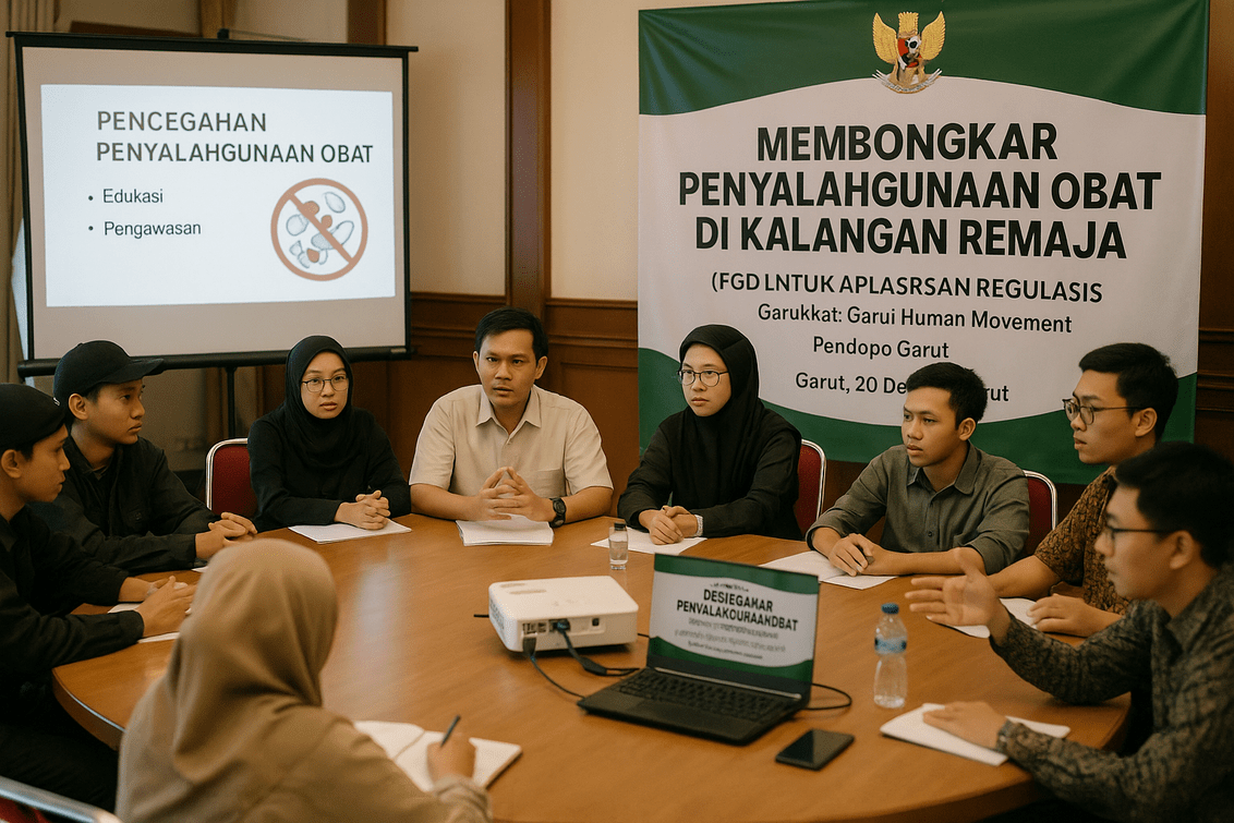 alt_text: Remaja berkumpul, diskusi serius tentang bahaya penyalahgunaan obat keras dan solusi pencegahannya.