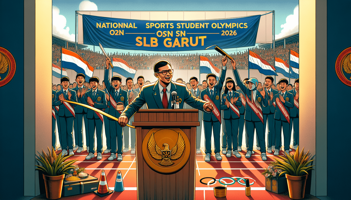 alt_text: Panggung O2SN SLB Garut 2026, atlet disabilitas berprestasi dengan medali emas.